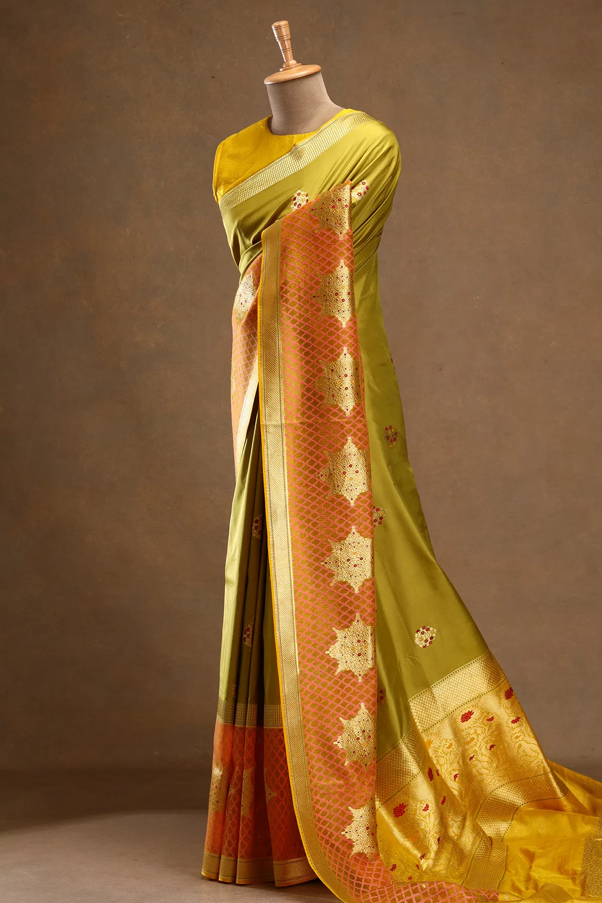 lime green zari woven banarasi silk saree